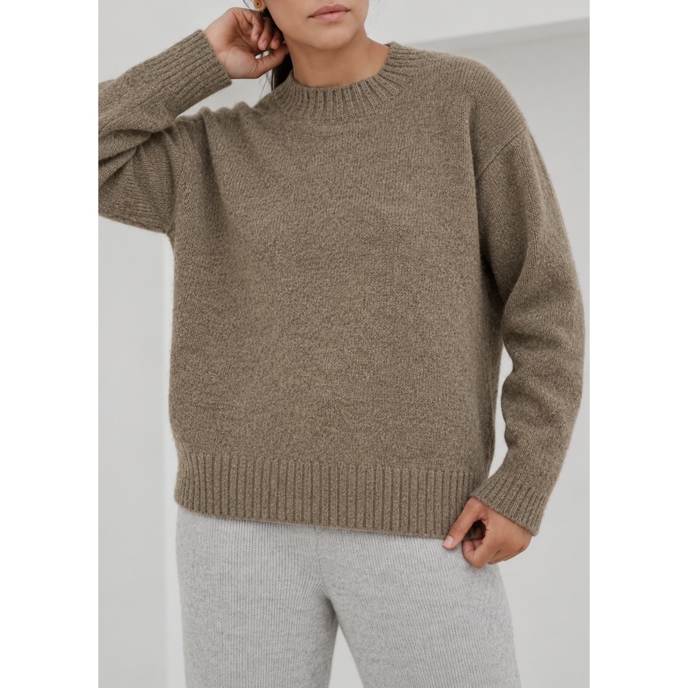 Bare Knitwear Classic Crew Sweater Brown Baby Alpaca Merino Wool Knit XS/S